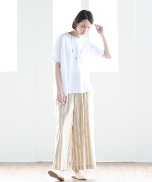 Pao de lo（パオデロ）の「【VOYAGE】フレンチリネンストライプワイドパンツ（その他パンツ・レディース・ベージュ/ネイビー・9号）」の8枚目の写真