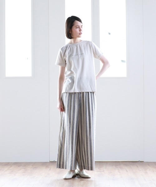 Pao de lo（パオデロ）の「【VOYAGE】フレンチリネンストライプワイドパンツ（その他パンツ・レディース・ベージュ/ネイビー・9号）」の5枚目の写真