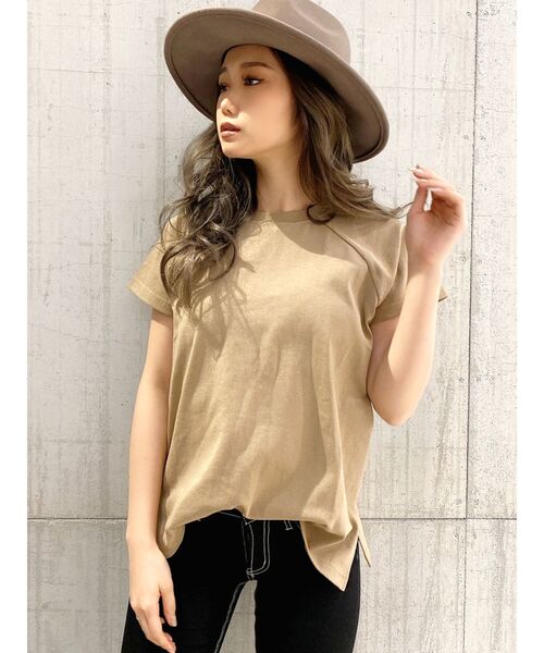 GYDA(ジェイダ)の「リブネックUSA COTTON Tシャツ【サスティナブル】(Tシャツ/カットソー・レディース・オフホワイト/ブラック/ベージュ・FREE)」の2枚目の写真