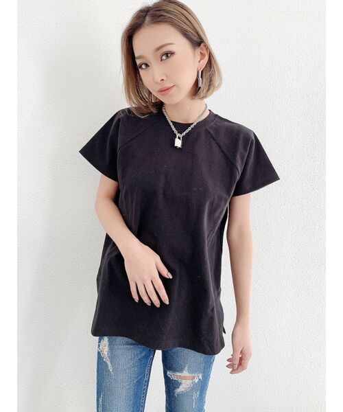GYDA(ジェイダ)の「リブネックUSA COTTON Tシャツ【サスティナブル】(Tシャツ/カットソー・レディース・オフホワイト/ブラック/ベージュ・FREE)」の5枚目の写真