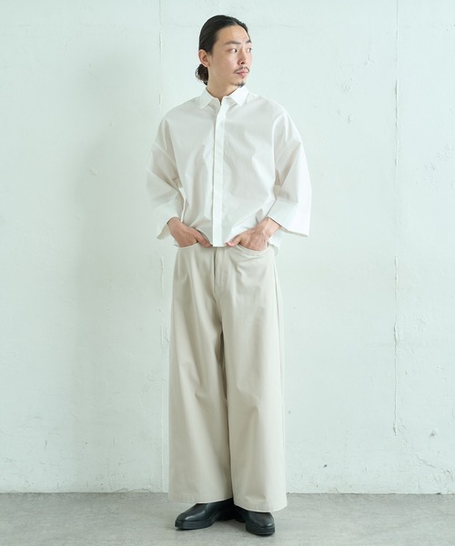 即日発送 Lui's（ルイス）の「パールボタン8分袖ショート丈シャツ（シャツ トップス