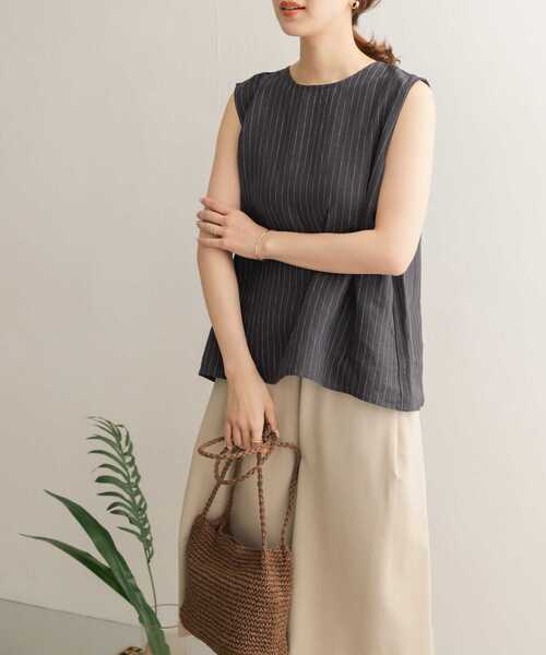 URBAN RESEARCH DOORS（アーバンリサーチドアーズ）の「リネンストライプノースリーブブラウス（シャツ/ブラウス・レディース・ブラック/ベージュ系その他・ONE）」の6枚目の写真