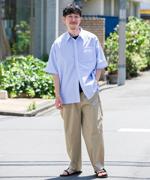 ITEMS URBANRESEARCH（アイテムズ アーバンリサーチ）の「ビッグシルエット ストライプ半袖シャツ（シャツ/ブラウス・メンズ・ネイビー/ブルー/オレンジ系その他・SMALL/MEDIUM/LARGE）」の19枚目の写真