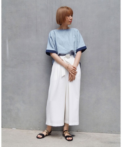 NICOLE white（ニコルホワイト）の「バイカラーブラウス（シャツ/ブラウス・レディース・サックスブルー/オフホワイト/ネイビー・FREE）」の7枚目の写真