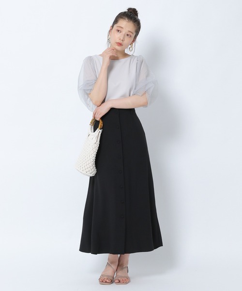 mysty woman（ミスティウーマン）の「楊柳ボタンフレアスカート 956302（スカート・レディース・ブラック/ベージュ/レッド系その他/ダークグリーン/ダークベージュ・FREE）」の9枚目の写真