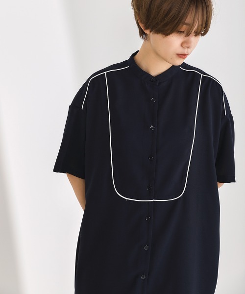 Bou Jeloud（ブージュルード）の「トロピカルサテンパイピングブラウス（シャツ/ブラウス・レディース・パープル/ネイビー/オフホワイト/ミント・FREE）」の4枚目の写真