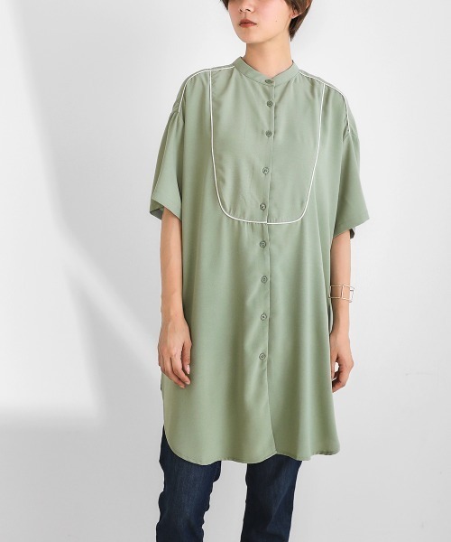 Bou Jeloud（ブージュルード）の「トロピカルサテンパイピングブラウス（シャツ/ブラウス・レディース・パープル/ネイビー/オフホワイト/ミント・FREE）」の13枚目の写真