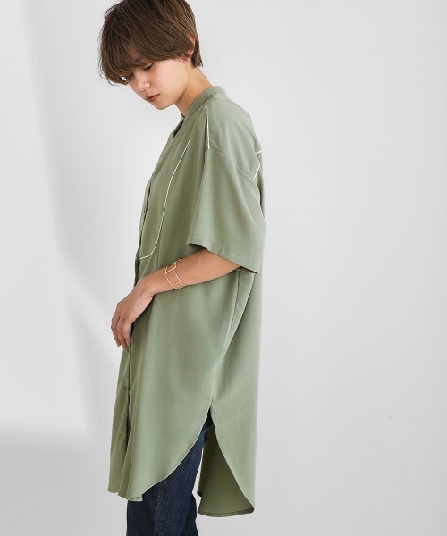 Bou Jeloud（ブージュルード）の「トロピカルサテンパイピングブラウス（シャツ/ブラウス・レディース・パープル/ネイビー/オフホワイト/ミント・FREE）」の15枚目の写真