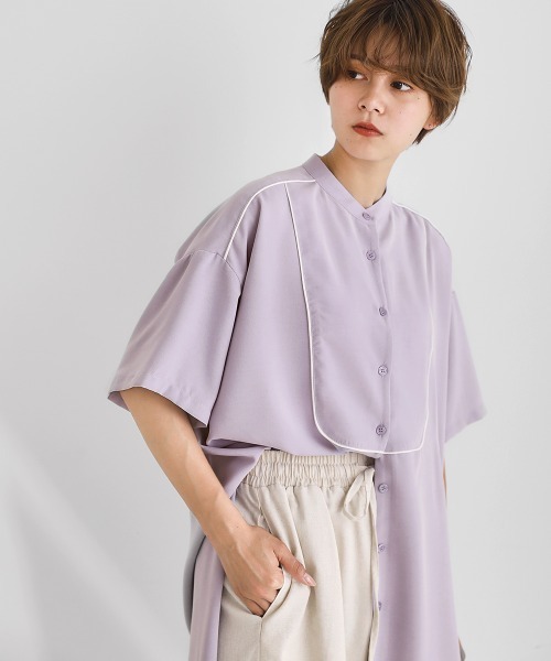 Bou Jeloud（ブージュルード）の「トロピカルサテンパイピングブラウス（シャツ/ブラウス・レディース・パープル/ネイビー/オフホワイト/ミント・FREE）」の19枚目の写真