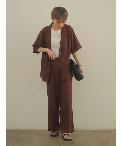 rem closet（レムクローゼット）の「リネンブレンドロングパンツ（スラックス・レディース・ブラウン/ベージュ・S/XS）」の12枚目の写真