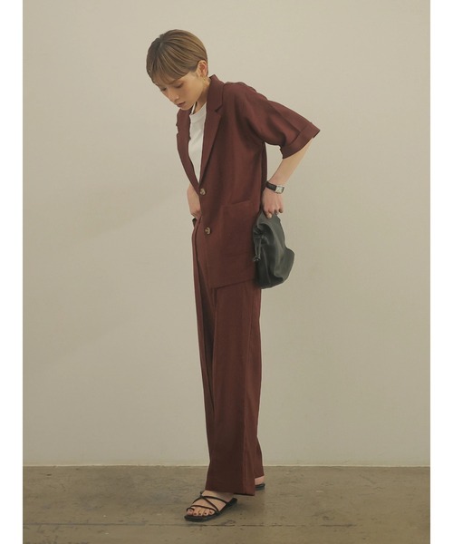 rem closet（レムクローゼット）の「リネンブレンドロングパンツ（スラックス・レディース・ブラウン/ベージュ・S/XS）」の4枚目の写真