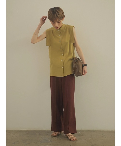 rem closet（レムクローゼット）の「リネンブレンドロングパンツ（スラックス・レディース・ブラウン/ベージュ・S/XS）」の5枚目の写真