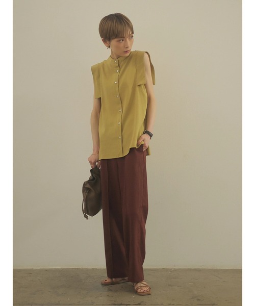 rem closet（レムクローゼット）の「リネンブレンドロングパンツ（スラックス・レディース・ブラウン/ベージュ・S/XS）」の13枚目の写真