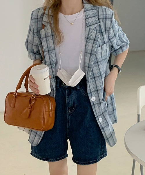 Jewelobe(ジュエローブ)の「オーバーサイズチェックチェスタージャケット(テーラードジャケット・レディース・グレー/グリーン・FREE)」の13枚目の写真