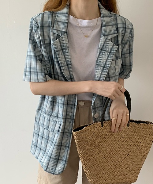Jewelobe(ジュエローブ)の「オーバーサイズチェックチェスタージャケット(テーラードジャケット・レディース・グレー/グリーン・FREE)」の19枚目の写真