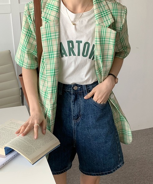 Jewelobe(ジュエローブ)の「オーバーサイズチェックチェスタージャケット(テーラードジャケット・レディース・グレー/グリーン・FREE)」の14枚目の写真
