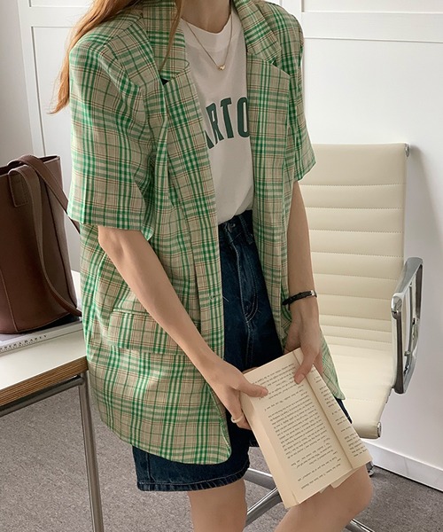 Jewelobe(ジュエローブ)の「オーバーサイズチェックチェスタージャケット(テーラードジャケット・レディース・グレー/グリーン・FREE)」の17枚目の写真
