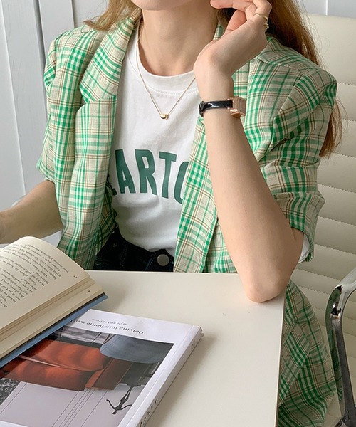 Jewelobe(ジュエローブ)の「オーバーサイズチェックチェスタージャケット(テーラードジャケット・レディース・グレー/グリーン・FREE)」の8枚目の写真