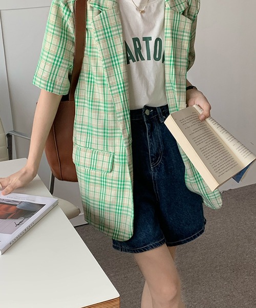 Jewelobe(ジュエローブ)の「オーバーサイズチェックチェスタージャケット(テーラードジャケット・レディース・グレー/グリーン・FREE)」の15枚目の写真