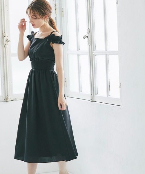 tocco closet（トッコ　クローゼット）の「２ＷＡＹショルダーシャーリングフリルワンピース（ワンピース・レディース・ピンク/グレイッシュベージュ/ブラック・M）」の5枚目の写真