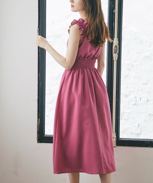 tocco closet（トッコ　クローゼット）の「２ＷＡＹショルダーシャーリングフリルワンピース（ワンピース・レディース・ピンク/グレイッシュベージュ/ブラック・M）」の14枚目の写真