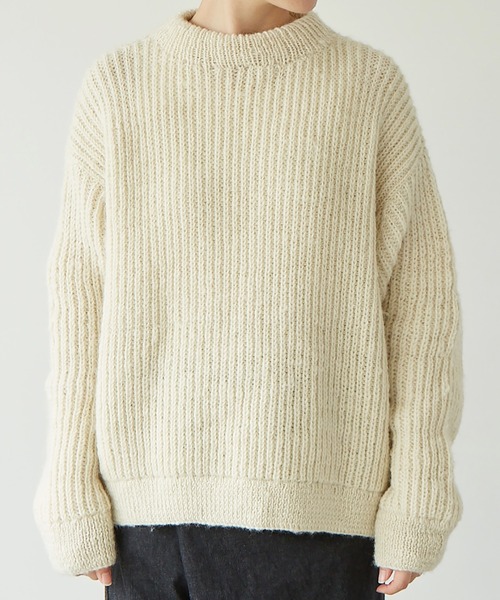 note et silence （ノートエシロンス）の「Hand knit片畦 クループルオーバー（ニット/セーター・レディース・ホワイト/ダークブラウン/ブルー・FREE）」の13枚目の写真