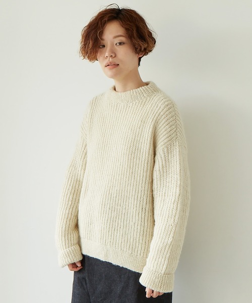 note et silence （ノートエシロンス）の「Hand knit片畦 クループルオーバー（ニット/セーター・レディース・ホワイト/ダークブラウン/ブルー・FREE）」の14枚目の写真