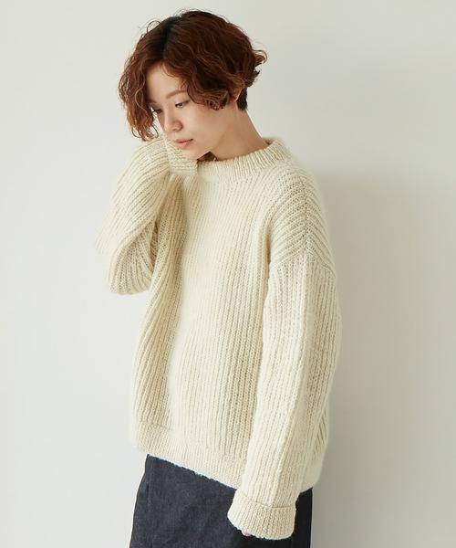 note et silence （ノートエシロンス）の「Hand knit片畦 クループルオーバー（ニット/セーター・レディース・ホワイト/ダークブラウン/ブルー・FREE）」の10枚目の写真