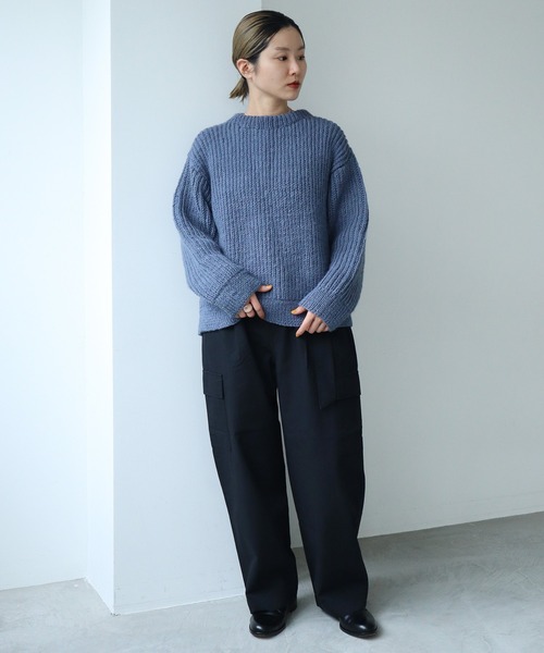 note et silence （ノートエシロンス）の「Hand knit片畦 クループルオーバー（ニット/セーター・レディース・ホワイト/ダークブラウン/ブルー・FREE）」の16枚目の写真