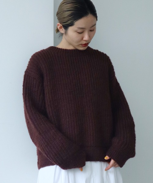 note et silence （ノートエシロンス）の「Hand knit片畦 クループルオーバー（ニット/セーター・レディース・ホワイト/ダークブラウン/ブルー・FREE）」の18枚目の写真