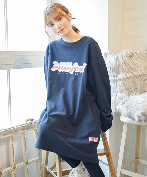 MILKFED.（ミルクフェド）の「GRADATION LOGO LONG TOP（Tシャツ/カットソー・レディース・ホワイト/ブラック/ネイビー・ONE SIZE）」の3枚目の写真