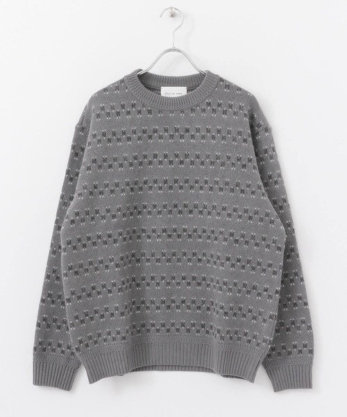 STILL BY HAND(スティルバイハンド)の「STILL BY HAND 幾何学モヘア混ジャガードニット(ニット/セーター・メンズ・グレー・46)」の1枚目の写真