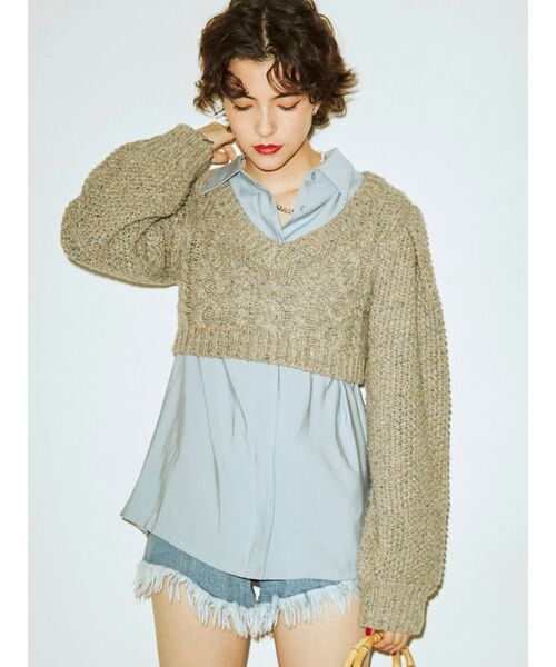 jouetie（ジュエティ）の「パワショルショートニット（ニット/セーター・レディース・グレー/ブラック/ピンク・MEDIUM）」の3枚目の写真