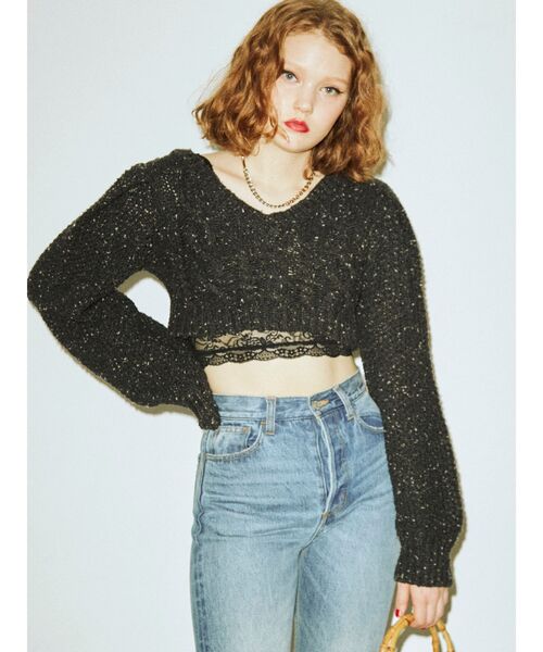 jouetie（ジュエティ）の「パワショルショートニット（ニット/セーター・レディース・グレー/ブラック/ピンク・MEDIUM）」の2枚目の写真