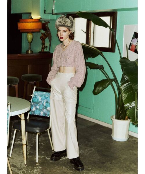 jouetie（ジュエティ）の「パワショルショートニット（ニット/セーター・レディース・グレー/ブラック/ピンク・MEDIUM）」の4枚目の写真