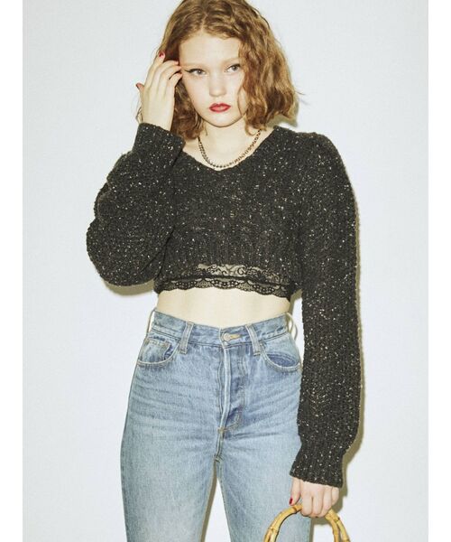 jouetie（ジュエティ）の「パワショルショートニット（ニット/セーター・レディース・グレー/ブラック/ピンク・MEDIUM）」の7枚目の写真