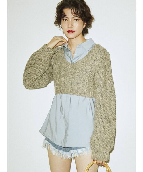 jouetie（ジュエティ）の「パワショルショートニット（ニット/セーター・レディース・グレー/ブラック/ピンク・MEDIUM）」の14枚目の写真