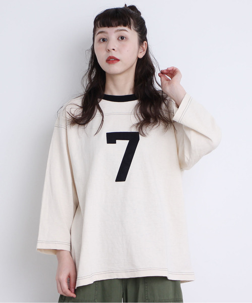CHILD WOMAN(チャイルドウーマン)の「10/-オールドヴィンテージ天竺フットボールロンT(Tシャツ/カットソー・レディース・レッド/ブラック・FREE)」の2枚目の写真