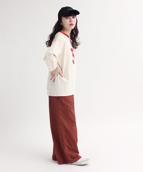 CHILD WOMAN(チャイルドウーマン)の「10/-オールドヴィンテージ天竺フットボールロンT(Tシャツ/カットソー・レディース・レッド/ブラック・FREE)」の12枚目の写真