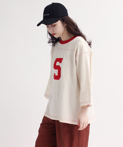 CHILD WOMAN(チャイルドウーマン)の「10/-オールドヴィンテージ天竺フットボールロンT(Tシャツ/カットソー・レディース・レッド/ブラック・FREE)」の5枚目の写真