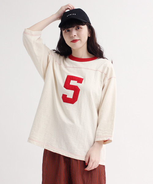 CHILD WOMAN(チャイルドウーマン)の「10/-オールドヴィンテージ天竺フットボールロンT(Tシャツ/カットソー・レディース・レッド/ブラック・FREE)」の19枚目の写真