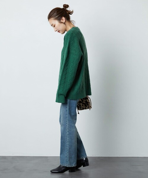 FREAK'S STORE（フリークスストア）の「▽【WEB限定】ケーブルニットプルオーバー（ニット/セーター・レディース・グリーン/ブラック/ブルー/ベージュ/イエロー/ナチュラル・ﾌﾘ-）」の9枚目の写真