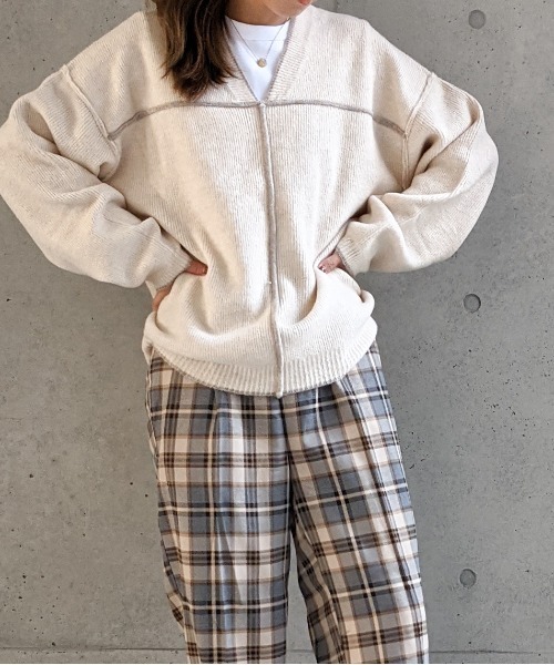 Per sist ence(パーシエンス)の「Per sist ence/パーシエンス 総針配色パイピング Vネックニット(ニット/セーター・レディース・ブラウン/グレイッシュベージュ/ブラック/アイボリー・FREE)」の16枚目の写真