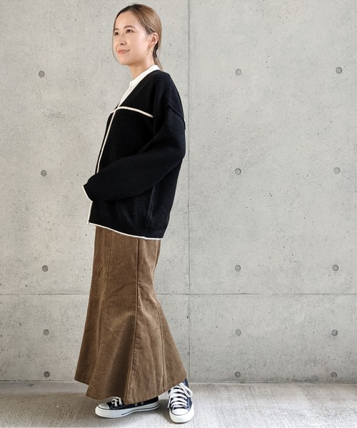 Per sist ence(パーシエンス)の「Per sist ence/パーシエンス 総針配色パイピング Vネックニット(ニット/セーター・レディース・ブラウン/グレイッシュベージュ/ブラック/アイボリー・FREE)」の19枚目の写真