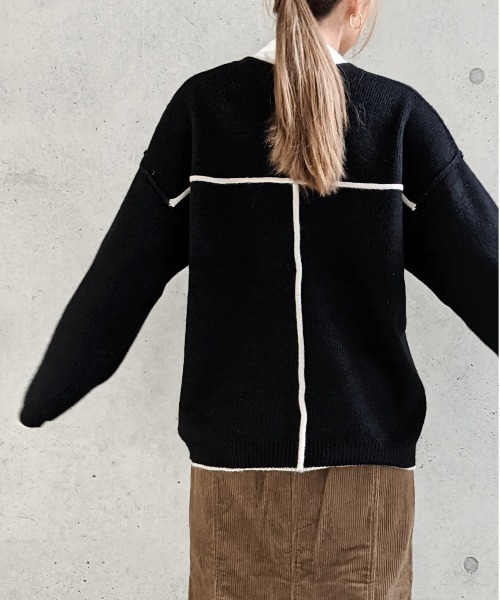 Per sist ence(パーシエンス)の「Per sist ence/パーシエンス 総針配色パイピング Vネックニット(ニット/セーター・レディース・ブラウン/グレイッシュベージュ/ブラック/アイボリー・FREE)」の21枚目の写真