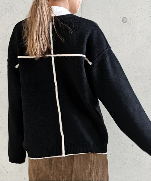 Per sist ence(パーシエンス)の「Per sist ence/パーシエンス 総針配色パイピング Vネックニット(ニット/セーター・レディース・ブラウン/グレイッシュベージュ/ブラック/アイボリー・FREE)」の22枚目の写真