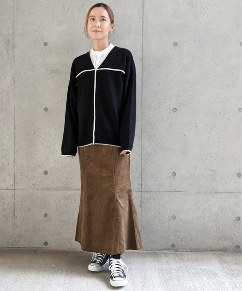 Per sist ence(パーシエンス)の「Per sist ence/パーシエンス 総針配色パイピング Vネックニット(ニット/セーター・レディース・ブラウン/グレイッシュベージュ/ブラック/アイボリー・FREE)」の17枚目の写真