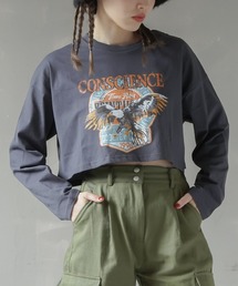 SPINNS | ショート丈イーグルプリント長袖Tシャツ(Tシャツ/カットソー)