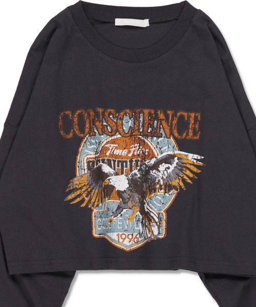 SPINNS（スピンズ）の「ショート丈イーグルプリント長袖Tシャツ（Tシャツ/カットソー・レディース・スミクロ・ONESIZE）」の4枚目の写真