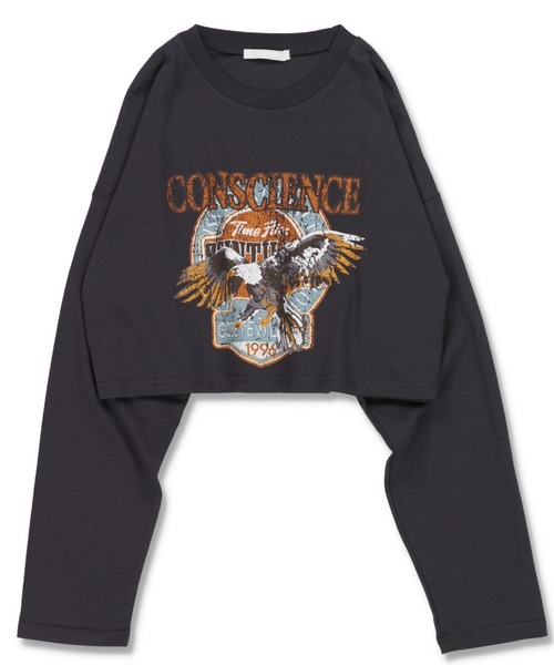 SPINNS（スピンズ）の「ショート丈イーグルプリント長袖Tシャツ（Tシャツ/カットソー・レディース・スミクロ・ONESIZE）」の12枚目の写真